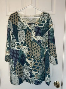 HOT COTTON Top Blouse Women’s 1X Cotton Rayon Blend 3/4 Sleeve Lagenlook - Picture 1 of 4