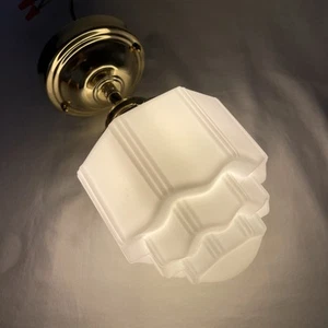 RESTORED Antique Vtg Art Deco Ceiling Light Skyscraper Schoolhouse Milk Glass 6" - Picture 1 of 21