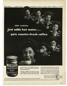 Pubblicità stampa vintage Nestlé Nescafe caffè istantaneo Judy Canova star del cinema 1946 - Foto 1 di 1