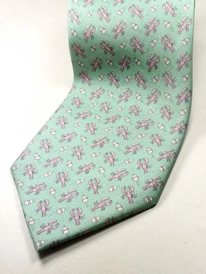 ALYNN винтажный ручной работы 100% шелк галстук мужской бирюзовый синий зеленый розовый белый омар новый - Изображение 1 из 4