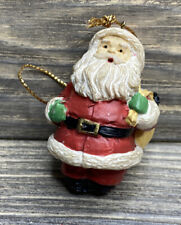 Vtg Christmas Ornament Ceramic Santa Claus Red Suit Yellow Bag Green Mittens 2”