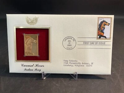 1995 PCS Carousel Horses Indian Pony 32¢ FDC 22K Gold Stamp Replica - Image 1 of 3