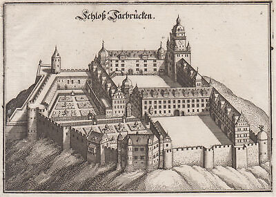 Saarbrücken Schloss Original Kupferstich Merian 1645 • 225€