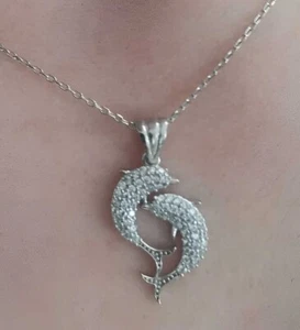Delfin Anhänger Delphin Echt Silber 925 Damenschmuck spielende Delphine Kette - Bild 1 von 1