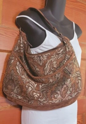 Vintage Large Paisley Purse Handbag w Studs, Brown & Silver & Gold, 10 x 15 - Image 1 of 4