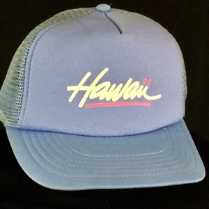 VTG Hawaii Snapback Hat Cap Blue Neon Pink 80s Hawaiian Headwear Mesh Trucker - Picture 1 of 11