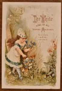 1880s WHITE SEWING MACHINE Flowers Victorian Advertising Trade Card Antique - Picture 1 of 2