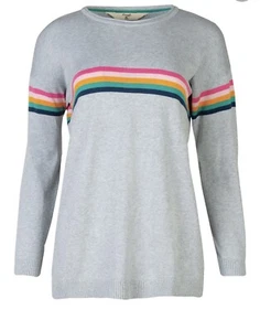 Frugi Emily Jumper Grey Marl Rainbow Stripe Maternity Amd Breastfeeding UK 16 - Picture 1 of 1