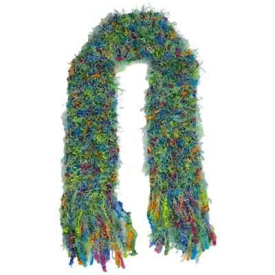 Bufanda Y2K principios de la década de 2000 verde azul hada peluda hilo de pestañas sin marca hecha a mano 45" Foto 1 de 4