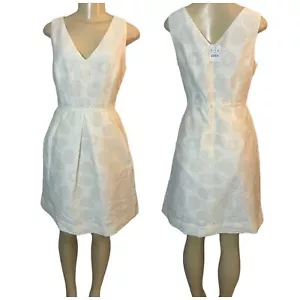 J. Abito donna bianco girocollo scollo V jacquard mini taglia 8 preppy estivo bianco festa - Foto 1 di 9