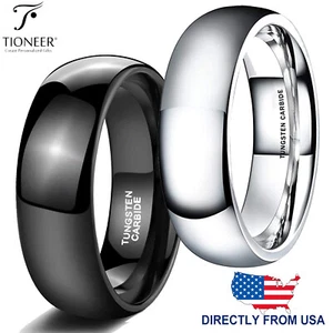 Tungsten Carbide Classic Polished Plain Dome Wedding Band Ring 8MM FREE ENGRAVE - Picture 1 of 21