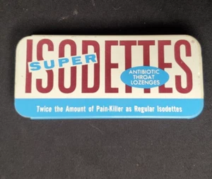 Vintage Super Isodettes Throat Lozenges Tin - Antibiotic Pain Killer - Bild 1 von 10
