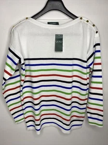 Lauren Ralph Lauren gestreifter Baumwollpullover mit U-Boot-Ausschnitt für Damen• Größe M *neu mit Etikett – 99 $ - Bild 1 von 10