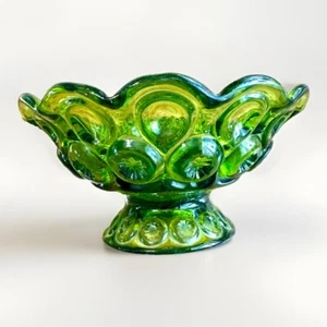 Moon And Stars Pattern Green Glass Pedestal Candy Dish Bowl - Picture 1 of 6