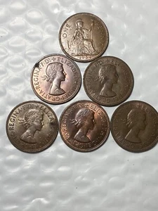 LOT (6) Großbritannien - 1964-67 - One Penny - 1¢ - Queen Elizabeth II - LQQK - Bild 1 von 15