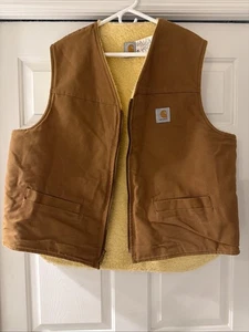 Vtg Carhartt Vest Men XXLT 6SVT Duck Sherpa Lined Zip USA UNION MADE - Picture 1 of 16