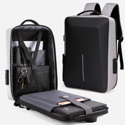 Mochila rígida antirrobo para hombres carga USB viaje de negocios bolsa para computadora Foto 1 de 4
