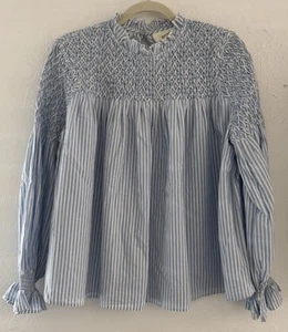 MAEVE Anthropologie Women’s Blue White Striped Long Sleeve Peasant Top Size 12 - Picture 1 of 4