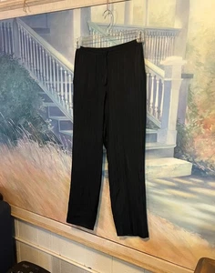 Women's Petite Lauren Ralph Lauren Black Pinstripe Silk Trousers Sz. 4P - Picture 1 of 12