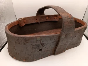 Antique Leather Wood Farrier Tote Tool Box Caddy Primitive Folk Farmhouse Decor - Picture 1 of 18