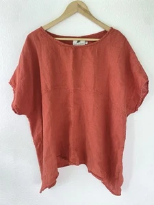 Favoloso! Top P C Crafts in lino arancione bruciato S/M oversize rilassato boxy Lagenlook - Foto 1 di 10
