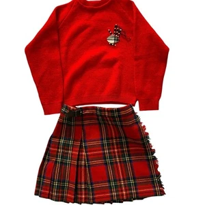 Scott the Kiltmaker of Aberdeen Pure Wool Red Plaid Kilt 4 Kid knit Sweater Set - Picture 1 of 10