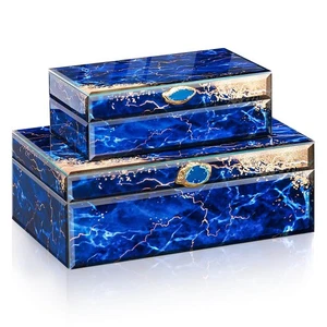 Glass Decorative Storage Box: Set of 2 Boxes for Home Decor - Large Organizer... - Picture 1 of 9