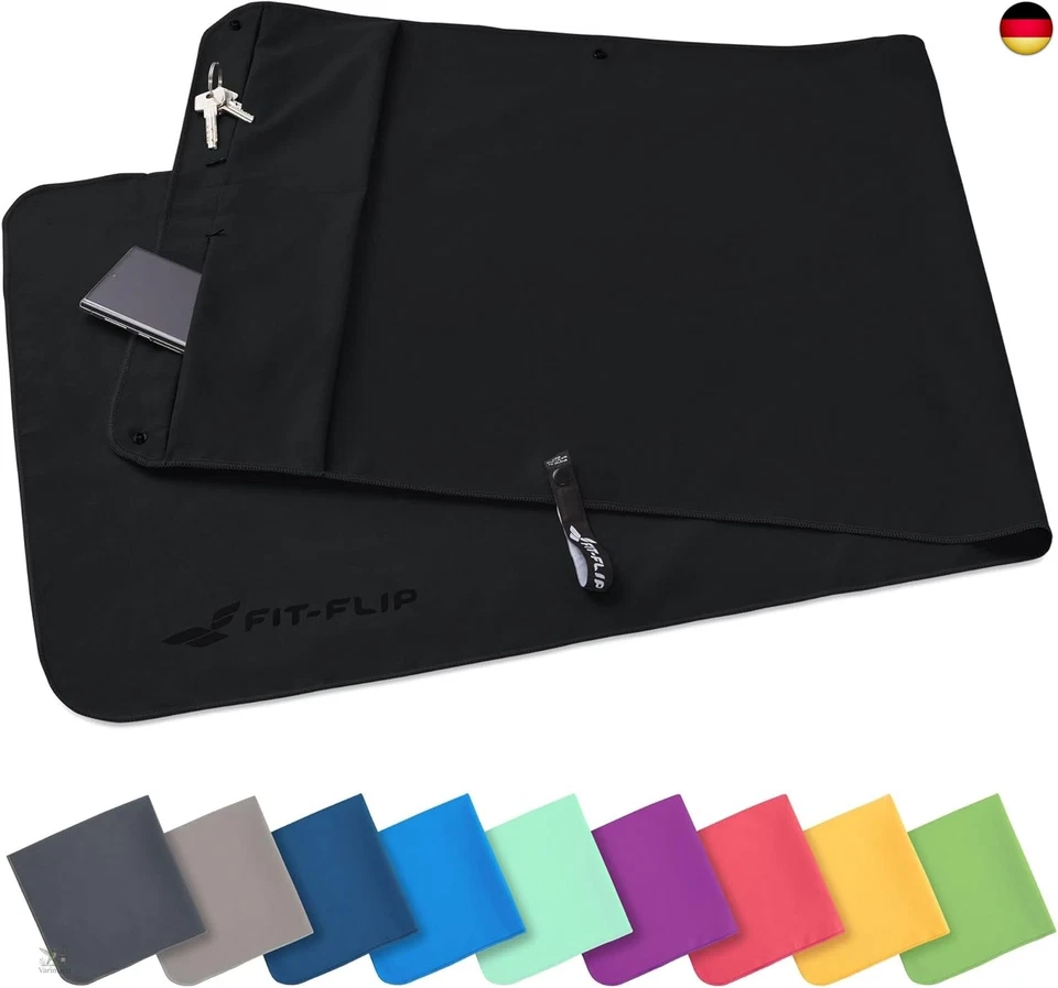 FITFLIPSTORE Fit-Flip Fitness Handtuch aus Mikrofaser - mit Magnet und Reißverschluss Tasche