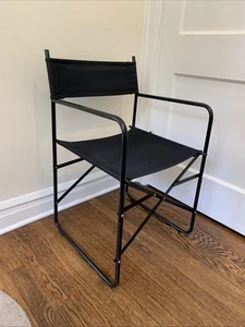 Vintage 1980s Folding Chair Black Canvas & Metal Dining W/ Arms Post Modern Rare - Picture 1 of 14