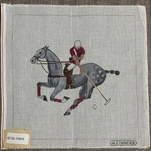 Handgemalte Nadelspitze Leinwand | Polospieler | **Beschreibung unbedingt lesen** - Bild 1 von 5