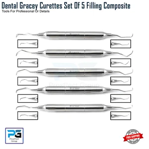 Curette Gracey Parodontali Dentali Set di 5 Scaler Riempimento Radici Manico Solido - Foto 1 di 6