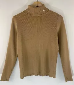 Lauren Ralph Lauren Women’s M Camel Ribbed Mock Neck Sweater Pullover Y2K - Picture 1 of 8