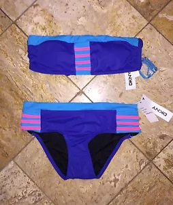 Costume da bagno donna nuovo con etichette DKNY Donna Karan A-Lister blu elettrico fascia bikini - Foto 1 di 5