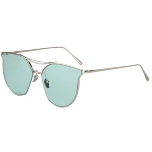 86011 C5 CATEYE FASHION SUNGLASSES METAL SILVER FRAME GREEN CLEAR LENS - Picture 1 of 5