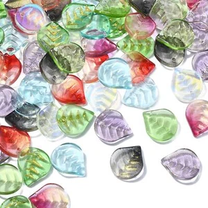 100x Glass Crystal Charms Glitter Leaf Pendants for Jewelry Making Accessories - Picture 1 of 6