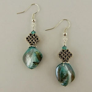 Silver Celtic Knot earrings with genuine turquoise mother of pearl beads - Picture 1 of 4