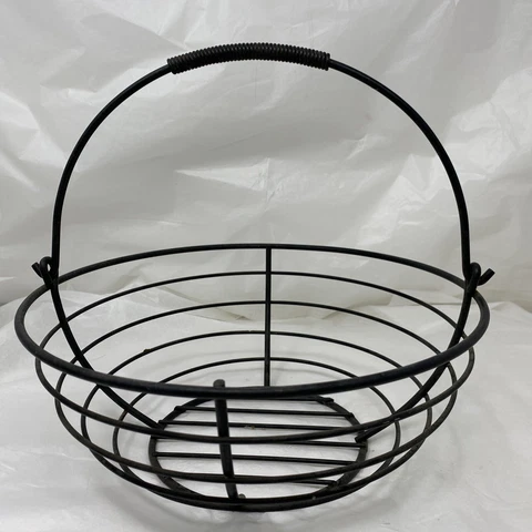 Vintage Round Iron Basket With Handle Farmhouse Cottage  Fruit Basket  Planter Cover
