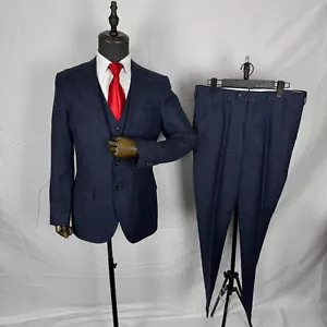 SuitSupply Lazio US 40S blue Slim suit Single Breasted 3 Piece wool silk linen - Picture 1 of 24