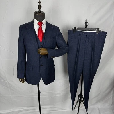 SuitSupply Lazio Single Breasted Slim suit blue wool silk linen 3 Piece US 38L - Image 1 of 4