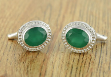 Green Onyx Gemstone 925 Sterling Silver Cufflinks Handmade Jewelry For Man