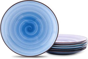 Ceramic 10 inch Dinner Plates Porcelain Set of 6 Black Speckles Gradient Blue - Picture 1 of 6