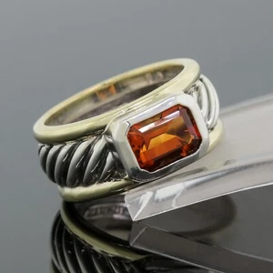Vintage David Yurman Citrine Cable Ring Size 6.5 - 925 Silver/14K Yellow Gold - Picture 1 of 4