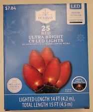 Holiday Time - 25 LED Red Ultra Bright C9 Lights Green Wire 15 Ft Long