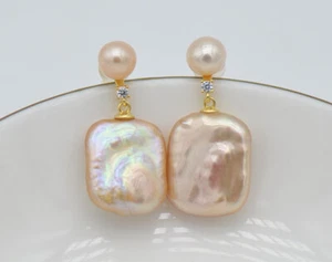 S2211 100% Natürliche Süßwasser Doppel Perle Quadrat Perle Ohrstecker 925 SS - Bild 1 von 2