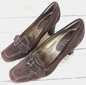 NINE & CO BY NINE WEST Womens Brown Suede Shoes Heel 9M Buckle Front - Picture 1 of 12