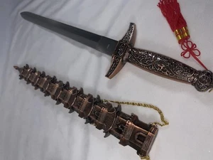 Decorative Chinese Pagoda Style Sword, Double Edged 15” Blade W/ Scabbard Adults - Picture 1 of 12