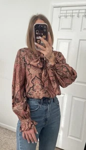 Blusa para mujer Mango MNG transparente estampada con botones delanteros, roja, talla S - Imagen 1 de 4