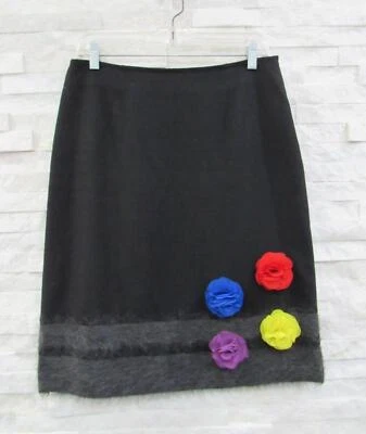 Moschino Jeans Vintage Negro Gris Lana Difusa Rayas Gasa Flores Falda EE. UU. 10 Foto 1 de 4