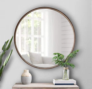 Large round Mirror, 27.5 Inch Brushed Bronze Wall Mirror with Handcrafted Oil Ru - Picture 1 of 8