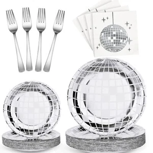 200 Pieces Disco Party Supplies Tableware Set Disco Ball Dinner Plates Napkin... - Picture 1 of 7